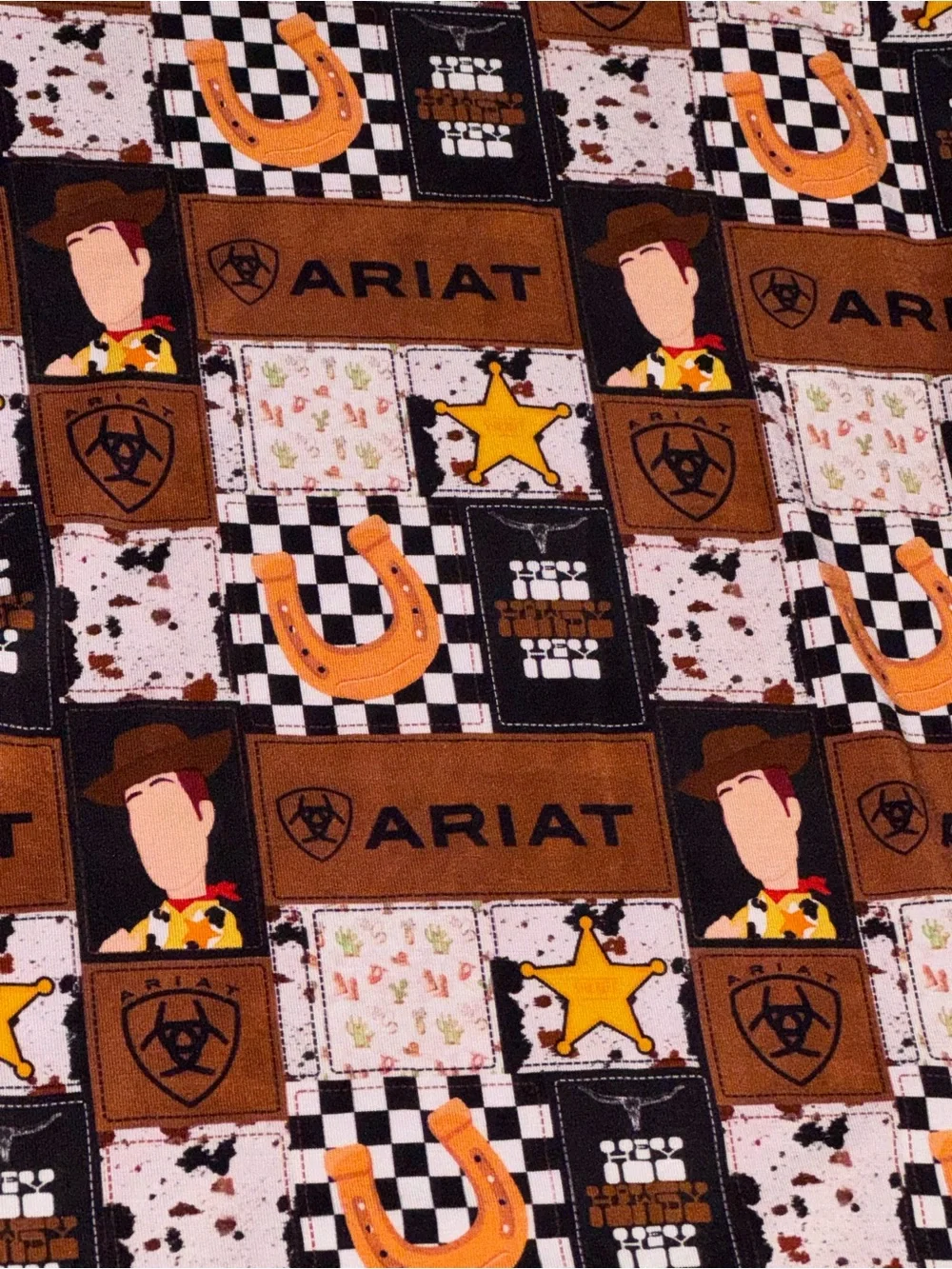 Ariat Brown Patchwork w/ Woody graphic Kids Short Pajama Set NWT